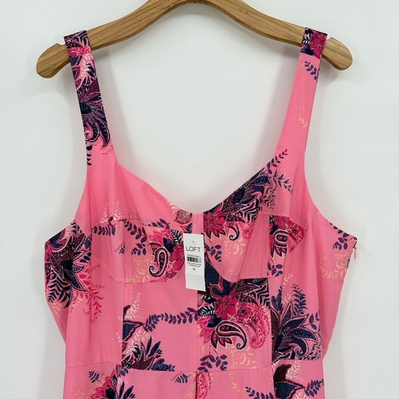 LOFT Paisley Corset Seamed Flare Summer Dress in Pink Multi Size 16 - Picture 6 of 15